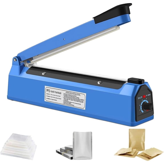 SONGAUN Impulse Sealer Machine 200mm, Portable Manual Heat Sealer for Plastic PE PP PVC Bags - 8 Temperature Settings, Built-in Fuse Safety, Light Indicator, Replaceable Element Grip