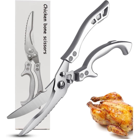 SONGAUN Kitchen Scissors, Professional Poultry Shears for Chicken Bone Meat Fish Vegetable, Heavy Duty Stainless Steel Sharp Kitchen Cooking Shears with Serrated Edge Safety Lock Hang Hole