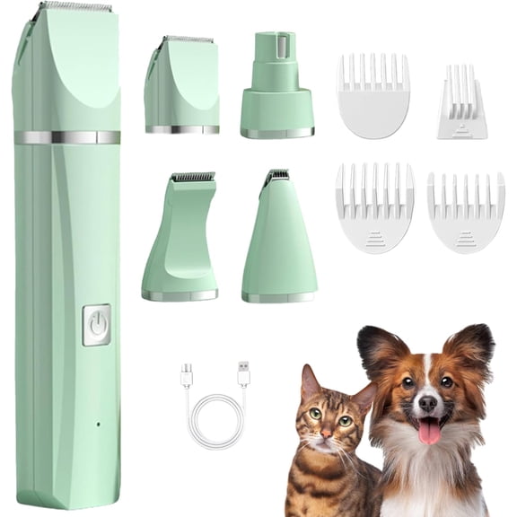 SONGAUN Lettuce Pets Grooming Set,Pet Pro with Ceramic Blades,Pet Pro 4 Different Blades, Dog Grooming Kit,4 in 1 Cordless Electric Trimmer for Grooming Paws, Eyes, Ears, Face (Green)