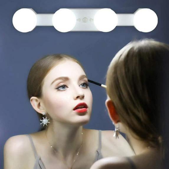 SONGAUN Makeup Lights Cordless Portable, LED Vanity Mirror Light Kit Hollywood Style USB Rechargeable, 4 Dimmable Bulbs Multifunction Fill Lights Battery Powered for Dressing Table Bathroom