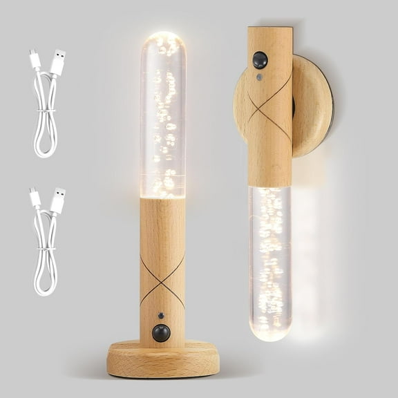 SONGAUN Motion Sensor Night Light, 2pcs USB Rechargeable Wall Light, Portable Removable Magnetic Wireless Dimmable Night Lamp, Wooden Wall Sconce Decor for Indoor Hallway Stairway Porch Cabinet