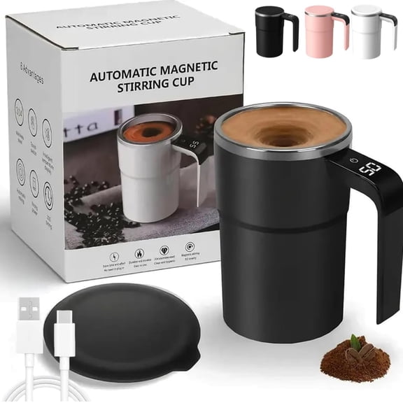 SONGAUN Mug – Self-Stirring Magnetic Coffee Cup with Temp Display, Rechargeable Electric Auto Stir Mug for Coffee, Tea, Hot Chocolate, 12oz Leak-Proof Stainless Steel Travel Mug
