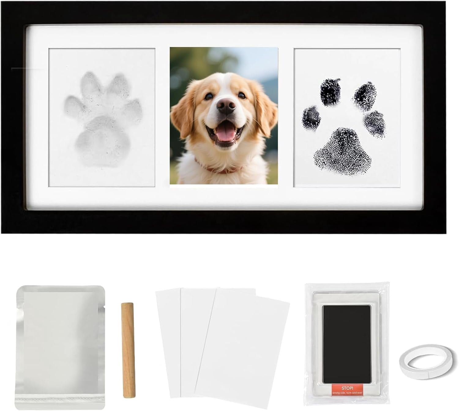 SONGAUN Paw Print Frame Kit for Dogs and Cat, Dog Paw Print Kit with Soft Paw Print Clay&Clean Touch Ink Pad, Wooden Display Frame & Customization Tools, DIY Impression Kit for Dogs Cats Lovers