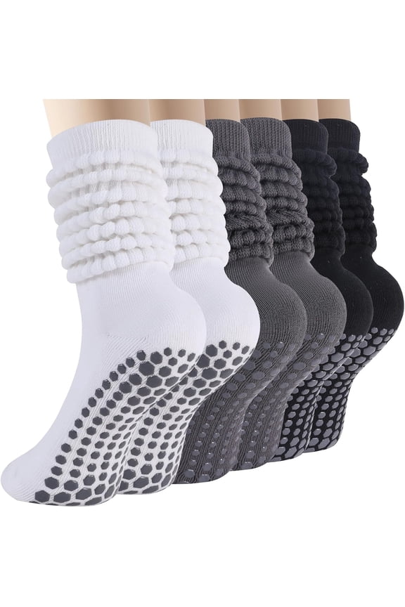 Pilates Socks Slouch Scrunch Grip Socks, Long Slouchy Yoga Grippy Barre Non Slip Cozy Boot Sock for Women