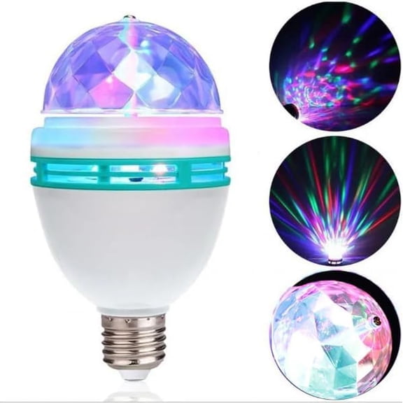 SONGAUN RGB Strobe Bulb Disco Ball Lights, E26/E27 3W LED Auto Rotating Crystal Ball Bulb, Multi Crystal Change Color Stage Lights for Disco, Home Parties, Birthday Party Club Bar