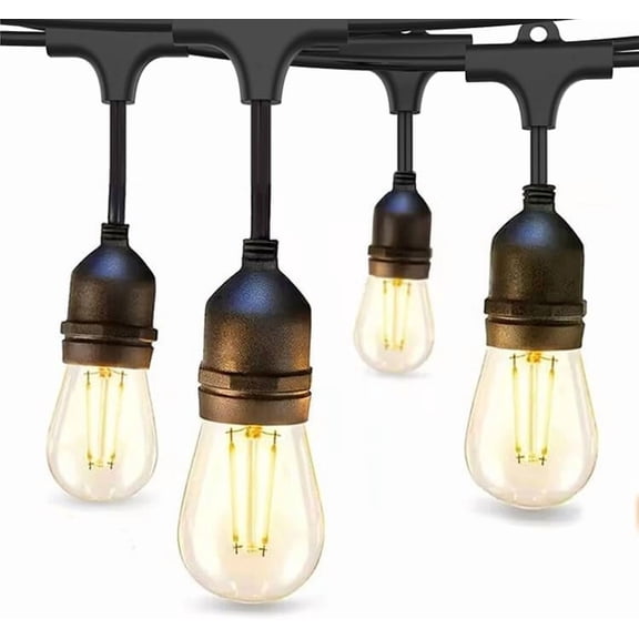 SONGAUN S14 String Lights Main Powered 48FT 2W LED Outdoor Festoon Lights IP65 Waterproof Connectable Shatterproof, Commercial Grade Outdoor Garden Lights for Patio Garden Party