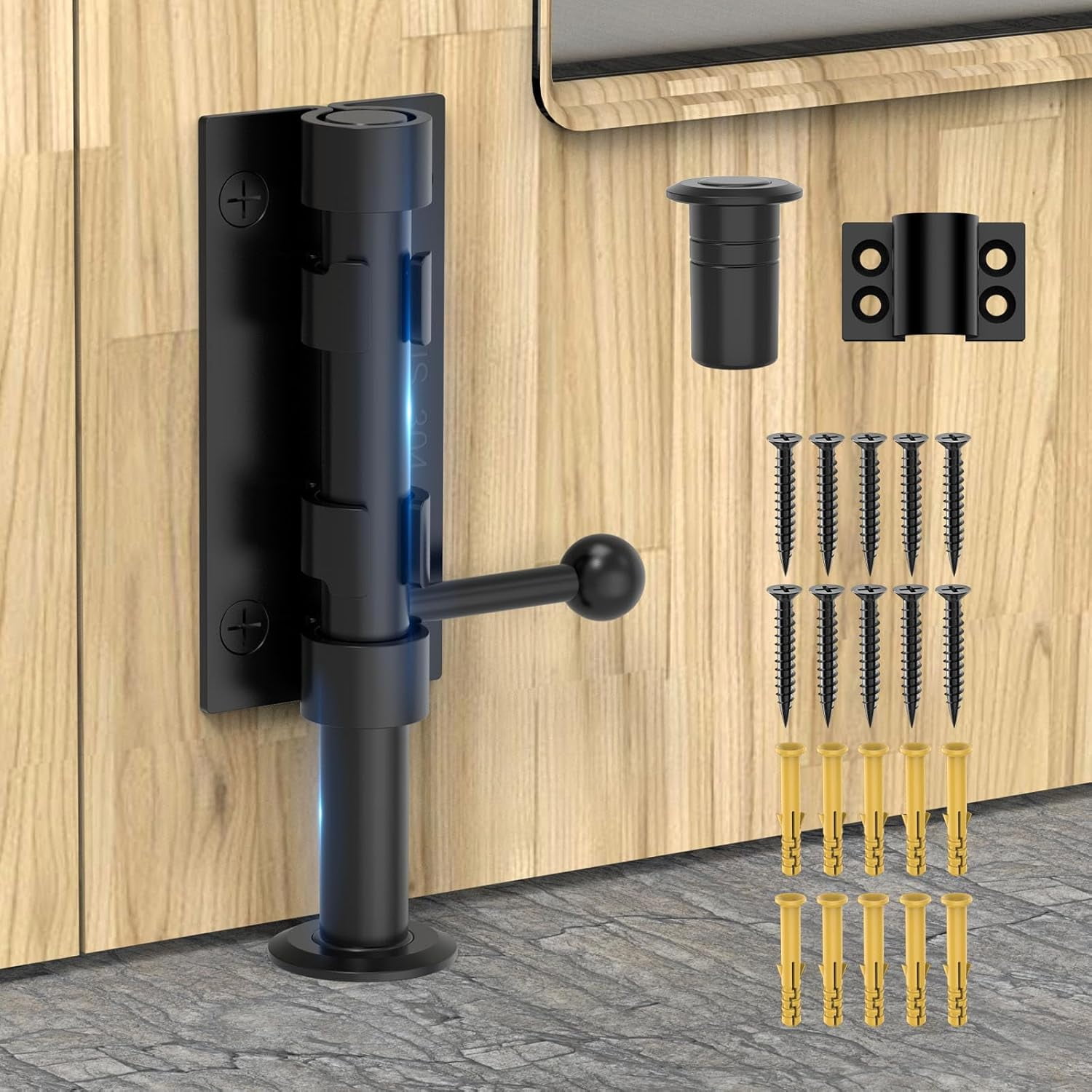 SONGAUN Slide Bolt Gate Latch Hardware, Barrel Bolt Latch, 6.3 Inch Heavy Duty Solid 304 Stainless Steel Black Finish Lock for Wooden Fence/Shed/Yard/Barn Door/Interior and Outdoor (Black)