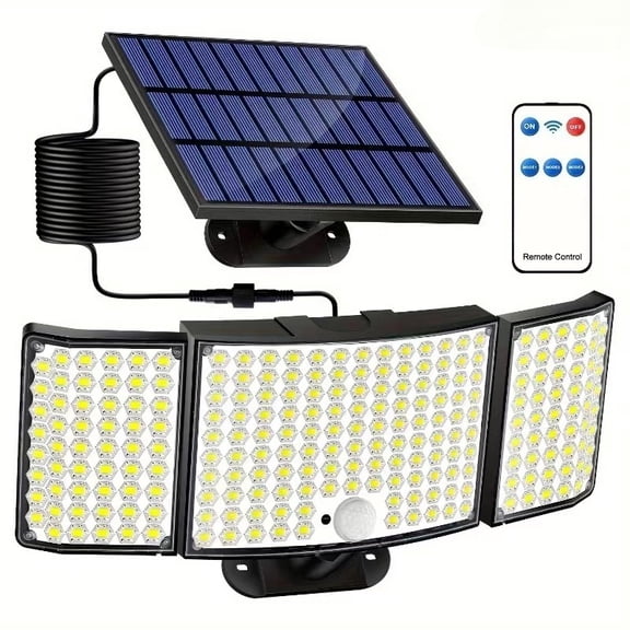 SONGAUN Solar Lights Outdoor, 328 LED Solar Powered Security Light with 3 Head, IP65 Waterproof Motion Sensor Wall Lamp with 16.5Ft Cable Remote Solar Garden Lights for Gardern Yard