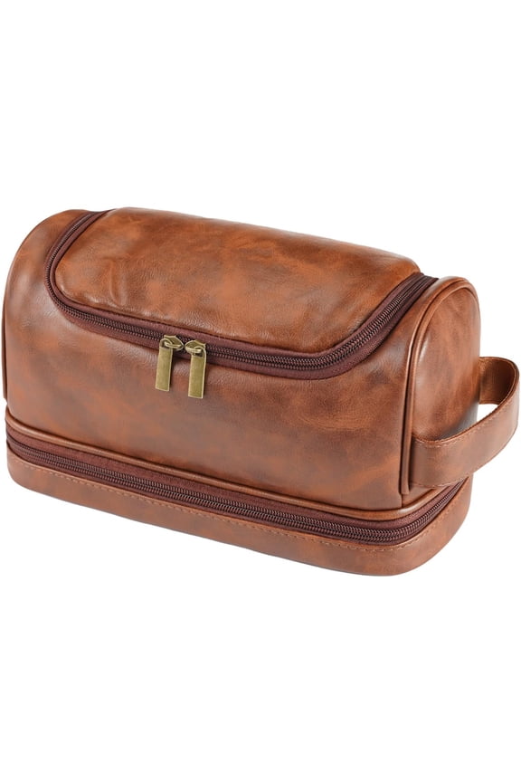 Toiletry Bag for Men, Large Leather Shaving Kit, Travel Essentials, Gifts for Father, Dad, Boyfriend, Grandpa, Water-resistant Shaving Bag for Toiletries Accessories