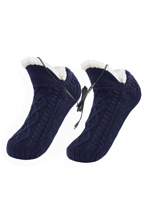 USB Heated Socks Slippers for Indoor, Bed Warmer, Use Electric Foot Warmers Winter Fleece Heating Pad Knitted Socks, Thermal Slipper Socks, Rechargeable Anti-Slip Home Foot Heater