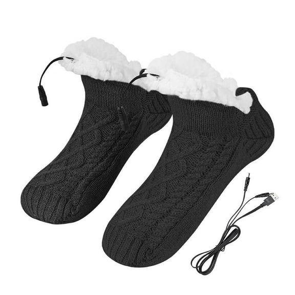 SONGAUN USB Heated Socks Slippers for Indoor, Bed Warmer, Use Electric Foot Warmers Winter Fleece Heating Pad Knitted Socks, Thermal Slipper Socks, Rechargeable Anti-Slip Home Foot Heater