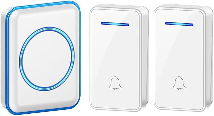 SONGAUN Wireless Doorbell Waterproof, Door Chime Kit with 1 Plug-in LED Flash Receivers & 2 Press Self-Powered Transmitter, 60 Chimes, 5 Volume Levels, No Battery Required,White