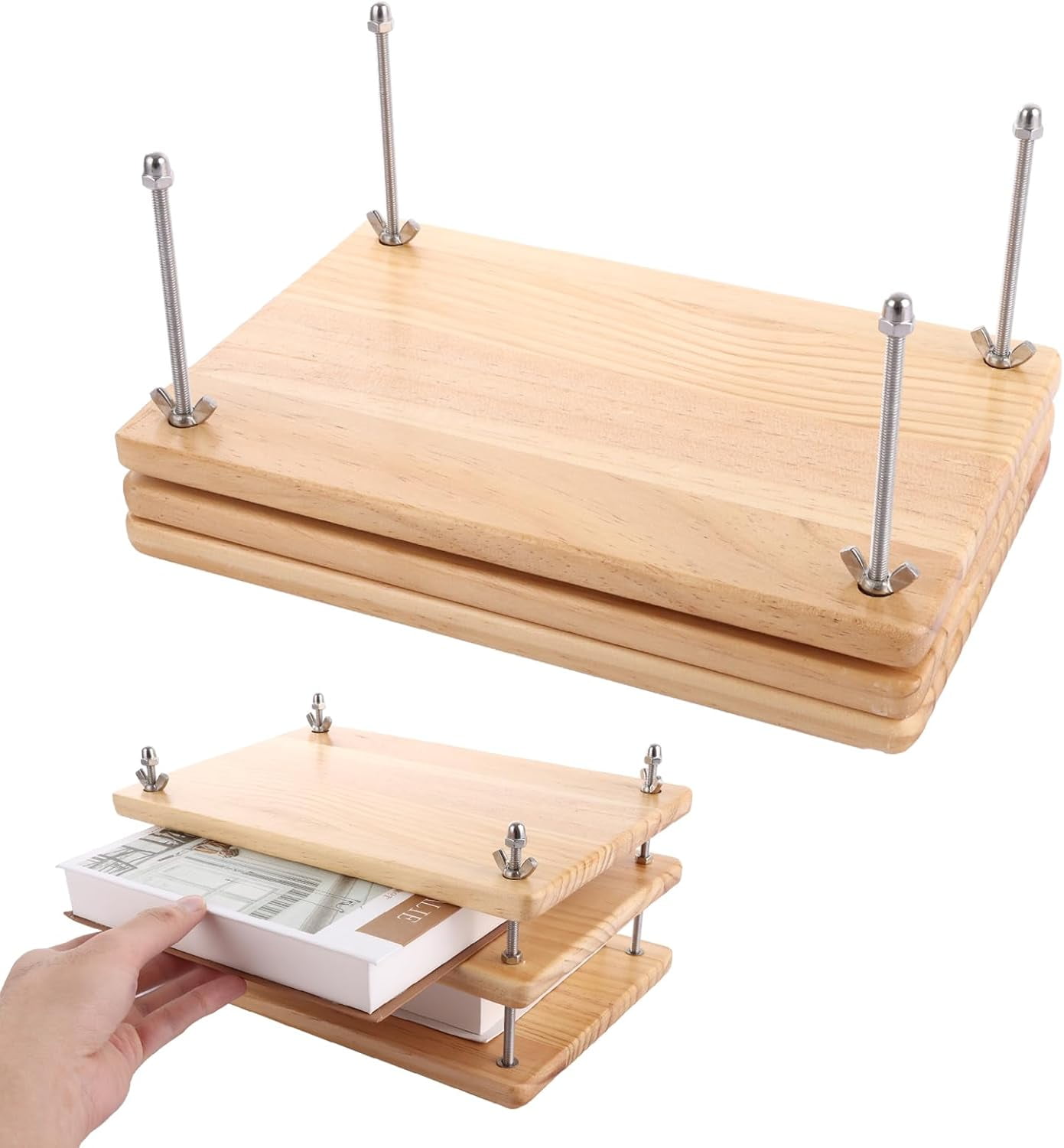 SONGAUN Wooden Book Press Tools 29.5x19.5x4.5cm Wooden Bookbinding Press A4, Portable 3 Layer Book Presses Machine, Finishing Press Bookbinding Tools Kit for Home, Studio, Office Bookbinding Supplies