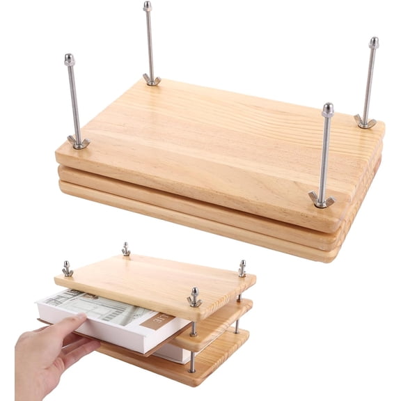 SONGAUN Wooden Book Press Tools 29.5x19.5x4.5cm Wooden Bookbinding Press A4, Portable 3 Layer Book Presses Machine, Finishing Press Bookbinding Tools Kit for Home, Studio, Office Bookbinding Supplies