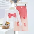 thumbnail image 1 of SONGGE Girls Autumn Outfit Sets Long Sleeve Tops With Bow And Ripped Denim Jeans Two Piece Casual Fall Toddlers Kids Fashion Wear Cartoon Soft Clothing Sets, 1 of 3