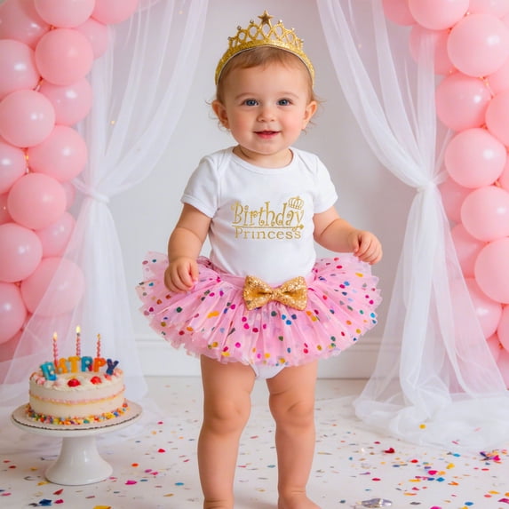 SONGGE Girls Birthday Party Outfit Sets Short Sleeve O-Neck Romper Dress With Hair Cute Toddler Celebration Cartoon Stylish Clothes Sets
