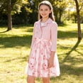 thumbnail image 1 of SONGGE Girls Floral Print Dress With Sheer Overlay And Jacket Summer Style Outfit Sets Toddlers Kids Back To School Breathable Clothes Sets, 1 of 8