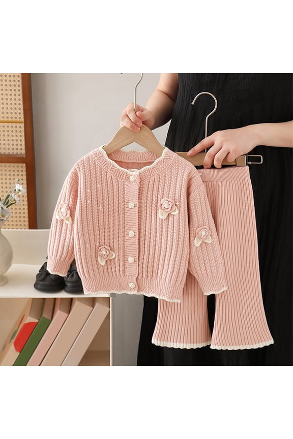 Girls Knit Sweater Outfit Sets 2 Piece Casual Winter Fall Spring Toddler Kids Comfortable Handmade Floral Design Cartoon Boho Clothes Sets