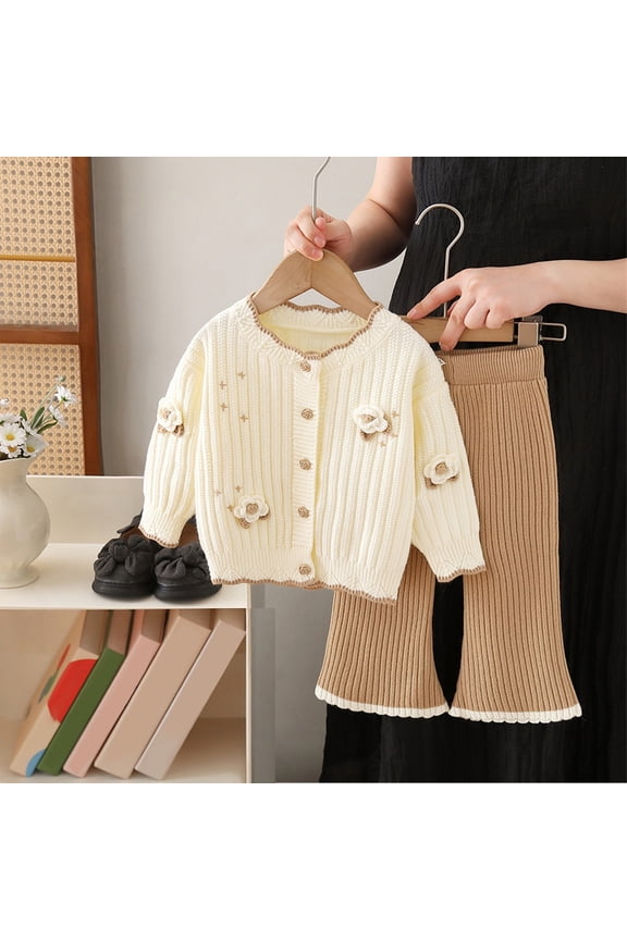 Girls Knit Sweater Outfit Sets 2 Piece Casual Winter Fall Spring Toddler Kids Comfortable Handmade Floral Design Cartoon Trendy Clothes Sets
