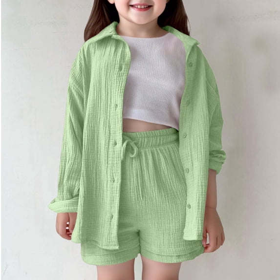 SONGGE Girls Outfit Sets Casual Summer Fall Outfit Sets Shirt Shorts Set For Kids Toddler Girls Comfortable Solid Color Loose Fit Daily School Playground Back To School Breathable Clothes Sets