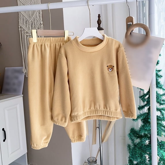 SONGGE Girls Set Winter Thermal Tops Pants Kids Loungewear Outfit Sets Cozy Flannel Lapel Toddler Children With Grip Socks Long Sleeve Breathable Clothes Sets