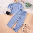 thumbnail image 1 of SONGGE Girls Summer Outfit Sets 2 Piece Casual Knit Tops And Long Pants Toddler Girls Clothing Soft Comfortable Playwear For Daily Cartoon Birthday Clothes Sets, 1 of 8