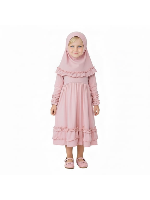 Outfit Sets Baby Girls Abaya With Hijab Robe Burka Maxi Little Kid Toddler Girl Dresses Cartoon Adorable Clothing Sets