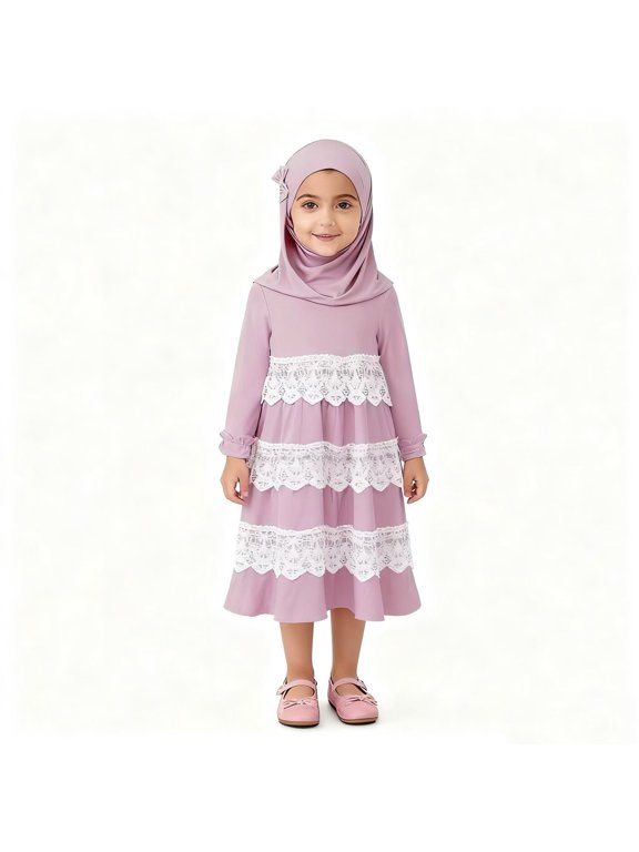 Outfit Sets Baby Girls Abaya With Hijab Robe Burka Maxi Little Kid Toddler Girl Dresses Cartoon Comfort Clothes Sets