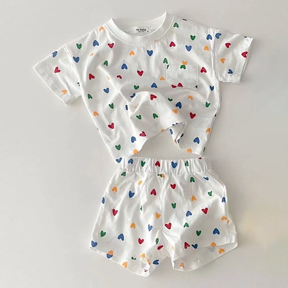 SONGGE Outfit Sets Organic Baby O-Neck Short Sleeve T-Shirts Shortss Toddler Boy Girl 2 Piece Tops Pants Cartoon Comfort Clothes Sets