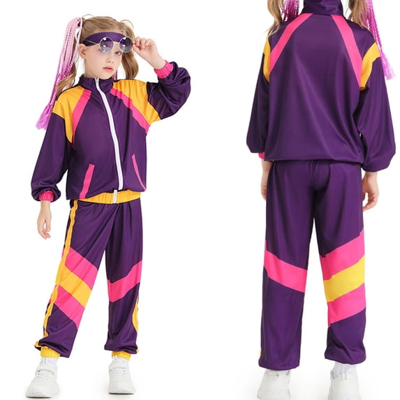 SONGGE Toddler 80s 90s Retro Windbreaker Set Girls Workout Outfit Sets Track Suit For Girls Cartoon Cute Clothes Sets