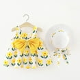 thumbnail image 1 of SONGGE Toddler Baby Kids Girls Sleeveless Bow Flower Suspending Dress And Hat Outfit Sets Cartoon Classic Clothing Sets, 1 of 2