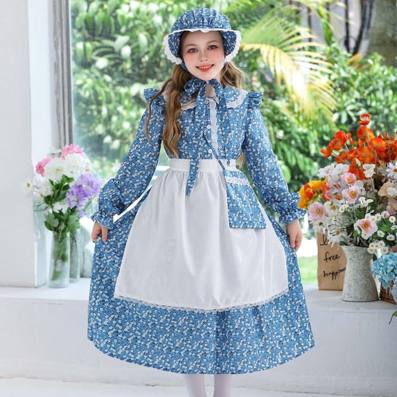 SONGGE Toddler Girl Floral Dress For Girls Countryside Outfit Sets Vintage Themed Children Clothing For Festival Cartoon Trendy Clothes Sets