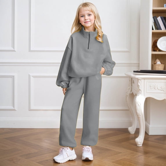 SONGGE Toddler Girls Fashion Casual Solid Color Hooded Long Sleeve Tops And Pants For Big Kids Youth Two Piece Outfit Sets With Soft Comfort Fit Back To School Breathable Clothes Sets
