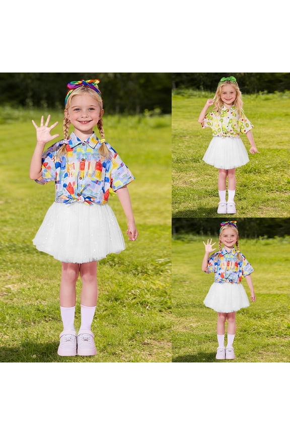 Toddler Girls Performance Outfit Sets Dance Tops Skirts For Stage Shows School Team Party Wear Cartoon Trendy Clothing Sets