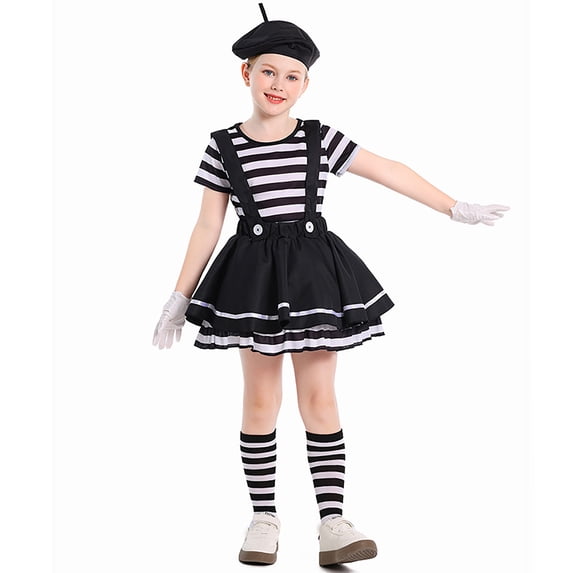 SONGGE Toddler Kids Girl Curious Mime Striped Imitator Outfit Sets For Halloween & Parties Cartoon Lovely Clothing Sets