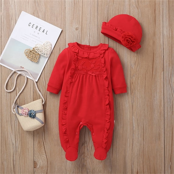 SONGGE Toddler Outfit Sets Baby Girls Fashion Lace Patchwork O-Neck Romper Jumpsuit Clothes + Hat Cartoon Cute Clothes Sets
