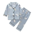 thumbnail image 1 of SONGGE Toddler Outfit Sets Kids Satin Silk Button Down Sets Solid Color Two Piece Lapel Tops Pants Loungewear Long Sleeve Nightwear Cartoon Comfort Clothes Sets, 1 of 7