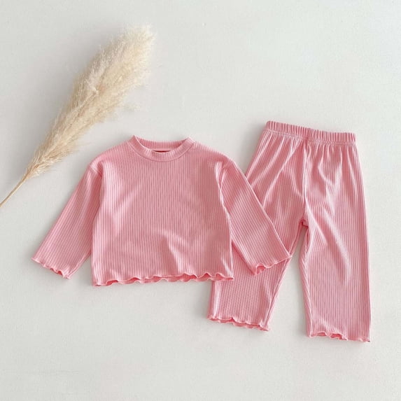 SONGGE Toddler Outfit Sets Spring Girls Cozy Solid Color Versatile Two Piece Set O-Neck Long Sleeve T-Shirts Pants Home Wear Back To School Cute Clothing Sets