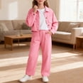 thumbnail image 1 of SONGGE Toddler Stylish Girls Denim Jacket And Wide Leg Pants Fashionable Two Piece Outfit Sets For Big Kids Comfortable Casual For Autumn Seasons Cartoon Versatile Clothes Sets, 1 of 8