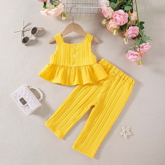 SONGGE Toddler Summer O-Neck Sleeveless Tank Tops & Soft Pants Two Piece Set Solid Color Casual Outfit Sets Back To School Cozy Clothing Sets