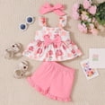 thumbnail image 1 of SONGGE Toddlers Kids Girl Clothes Floral Prints Tops Shorts Hanirband 3Pcs Outfit Sets Back To School Trendy Clothes Sets, 1 of 3
