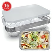 SONGLAM 16-Pack Aluminum Takeout Pans with Cardboard Lids, Disposable Foil Food Containers - Large, 12.4x8.3 Inch