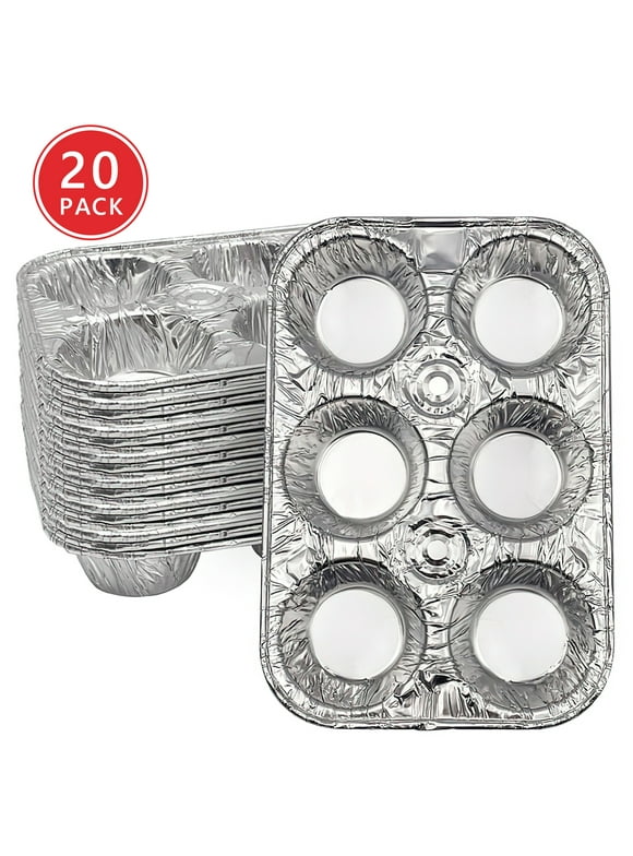 SONGLAM 20-Pack Disposable Foil Muffin Pans - Aluminum 6 Cup Baking Plates - Muffin Tins Cupcakes
