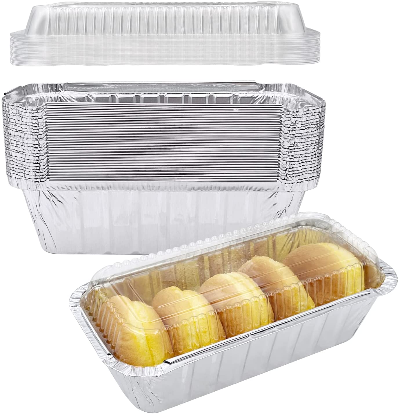 Pactogo Disposable 1 lb. Aluminum Foil Mini Loaf Pans with Clear Dome