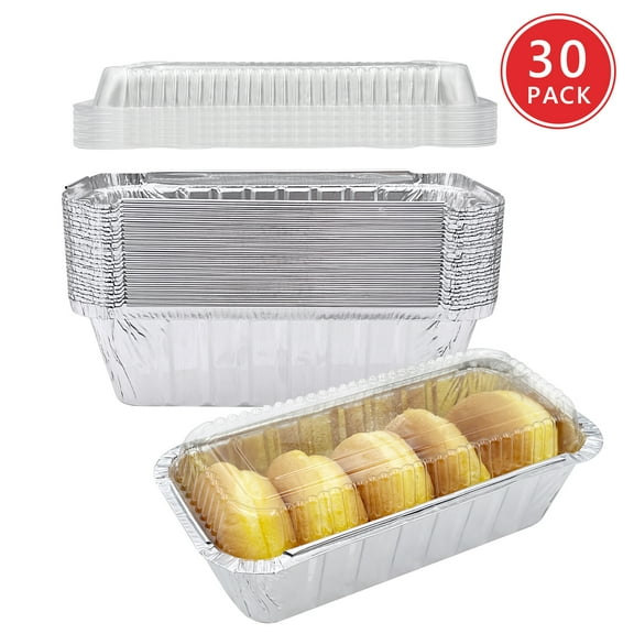 SONGLAM 30-Pack Aluminum Loaf Pans with Lids, 2 Lb Tin Foil Bread Loaf Tin, Disposable Large Bread Pans for Home Baking - 8.66" x 4.33"