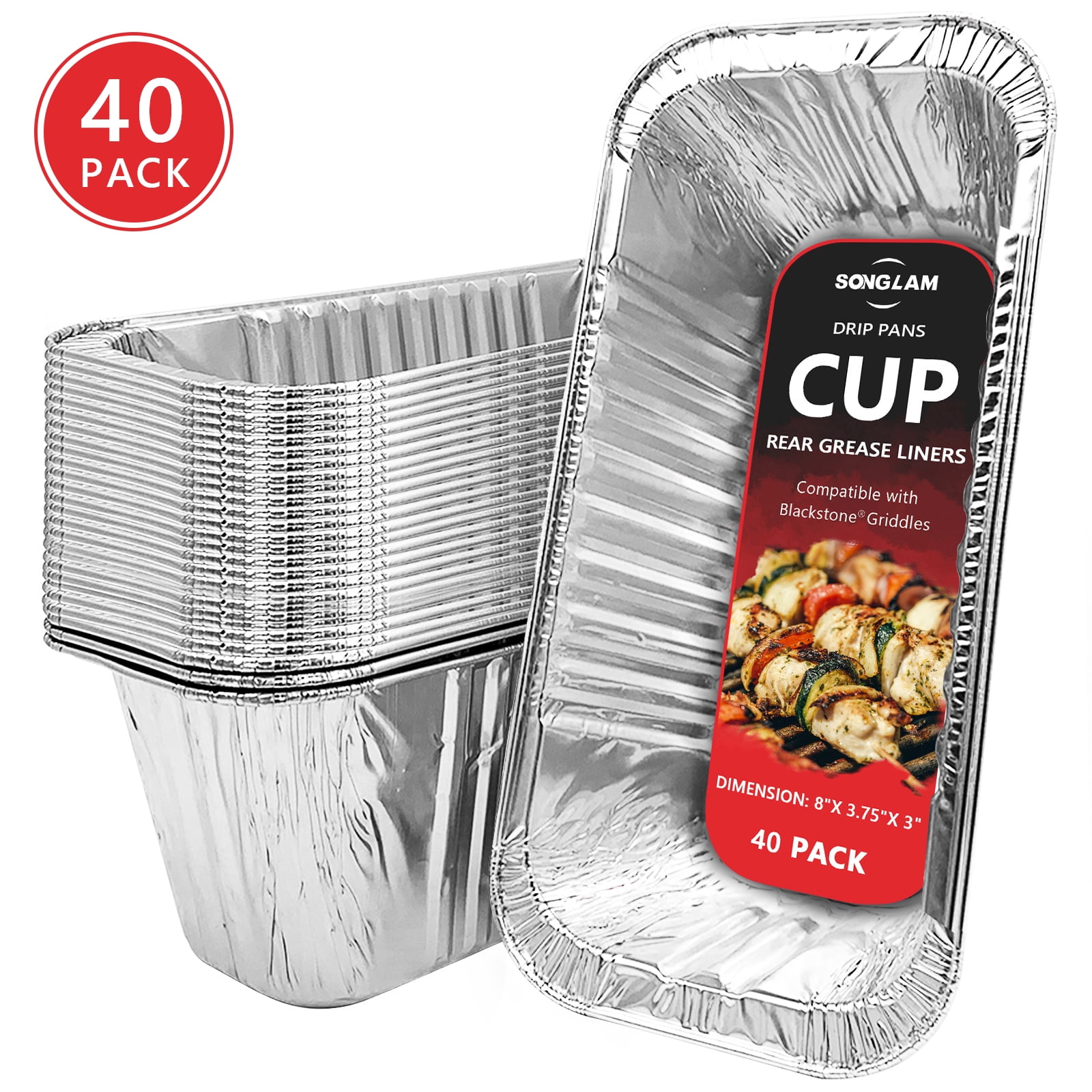 SONGLAM 40Pack Blackstone Grease Cup Liners Aluminum Foil Drip Pans Fit for Blackstone 36,30