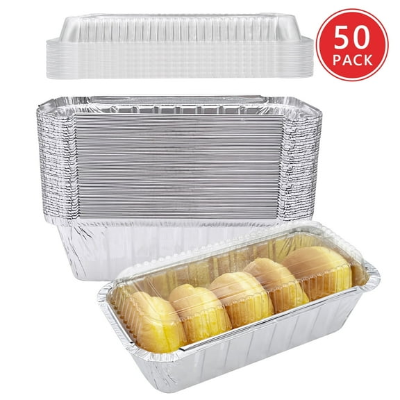 SONGLAM 50-Pack Aluminum Loaf Pans with Lids, 2 lb Tin Foil Bread Pans, Disposable Mini Bread Pans 8.66" x 4.33"