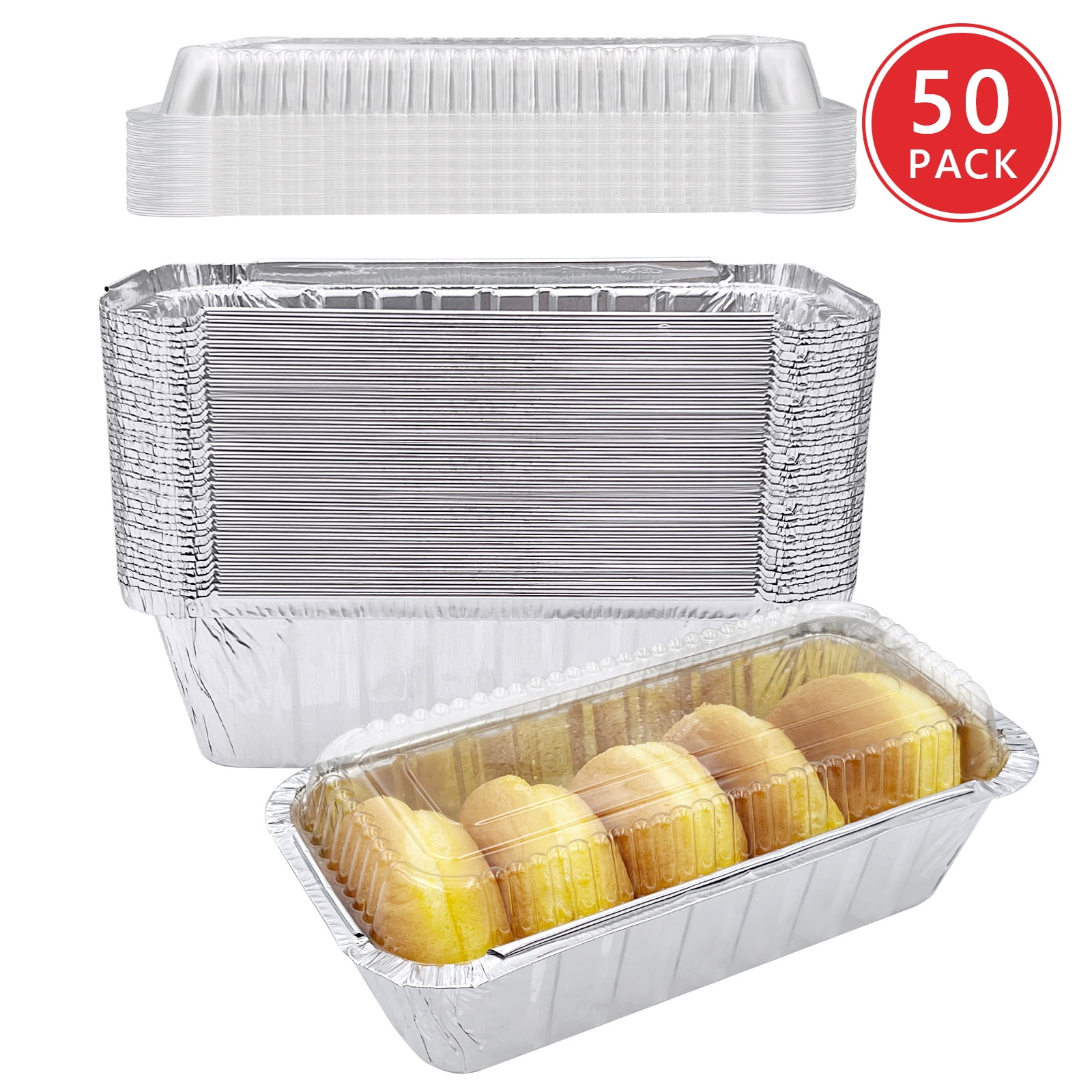 "SONGLAM Large Disposable Aluminum Loaf Baking Pans with Lids - 50 Pack