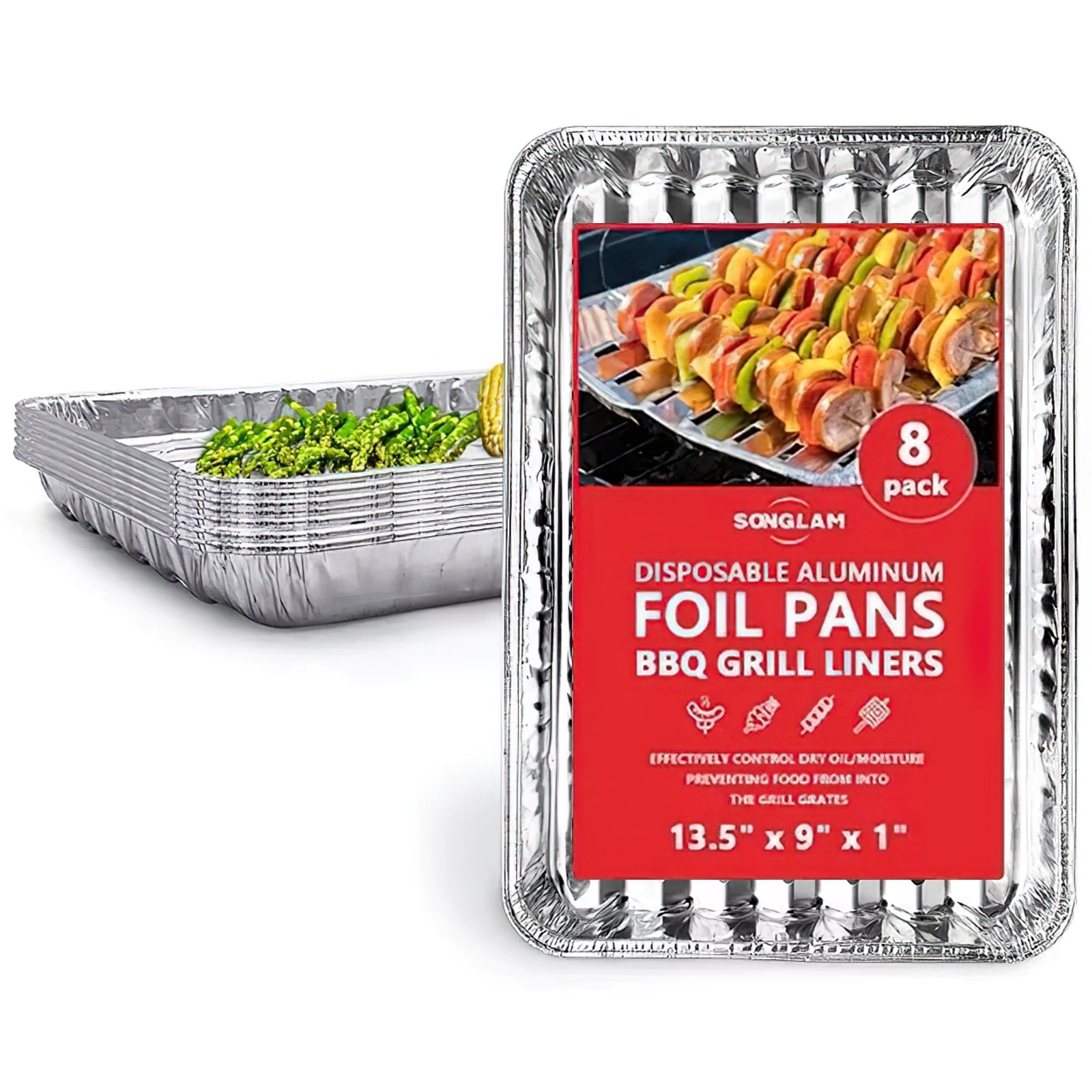SONGLAM 8Piece Disposable Grill Toppers, Aluminum Foil Grill Pans with