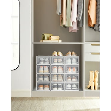 Shoe Boxes, Pack of 12 Shoe Storage Organizers, Stackable Clear Plastic Boxes for Closet, Sneakers, 9.1 x 13.1 x 5.6 Inches, Fit up to US Size 11